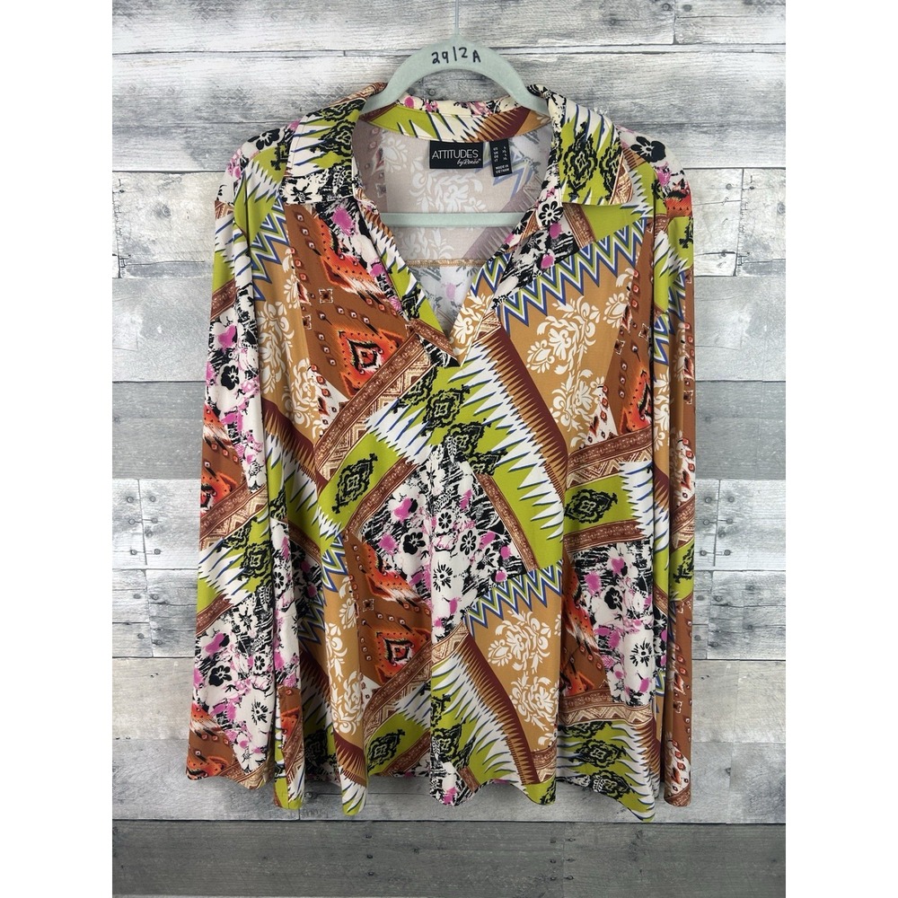 Attitudes By Renee Women's Large Long Sleeve V Neck Blouse